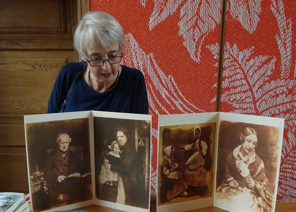 Ali Bacon with reproductions of early photogrphic images of David Brewster, D.O. Hill, Newhaven fish wives and Elizabeth Rigby 